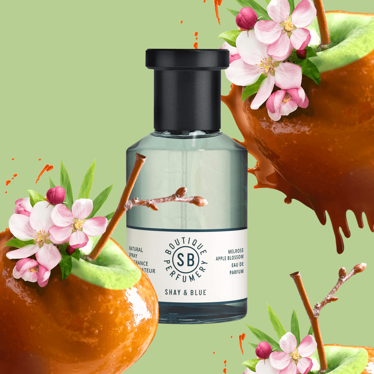 Melrose Apple Blossom Fragrance 100ml | Dancing blossoms with moreish toffee apple, sharp bamboo and cool amber. | Clean All Gender Fragrance | Shay & Blue