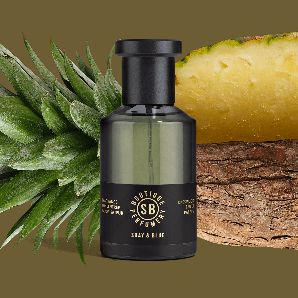Kings Wood Fragrance Concentrate 100ml | Fresh pineapple with the natural aroma of fearn leaves. | Clean All Gender Fragrance | Shay & Blue