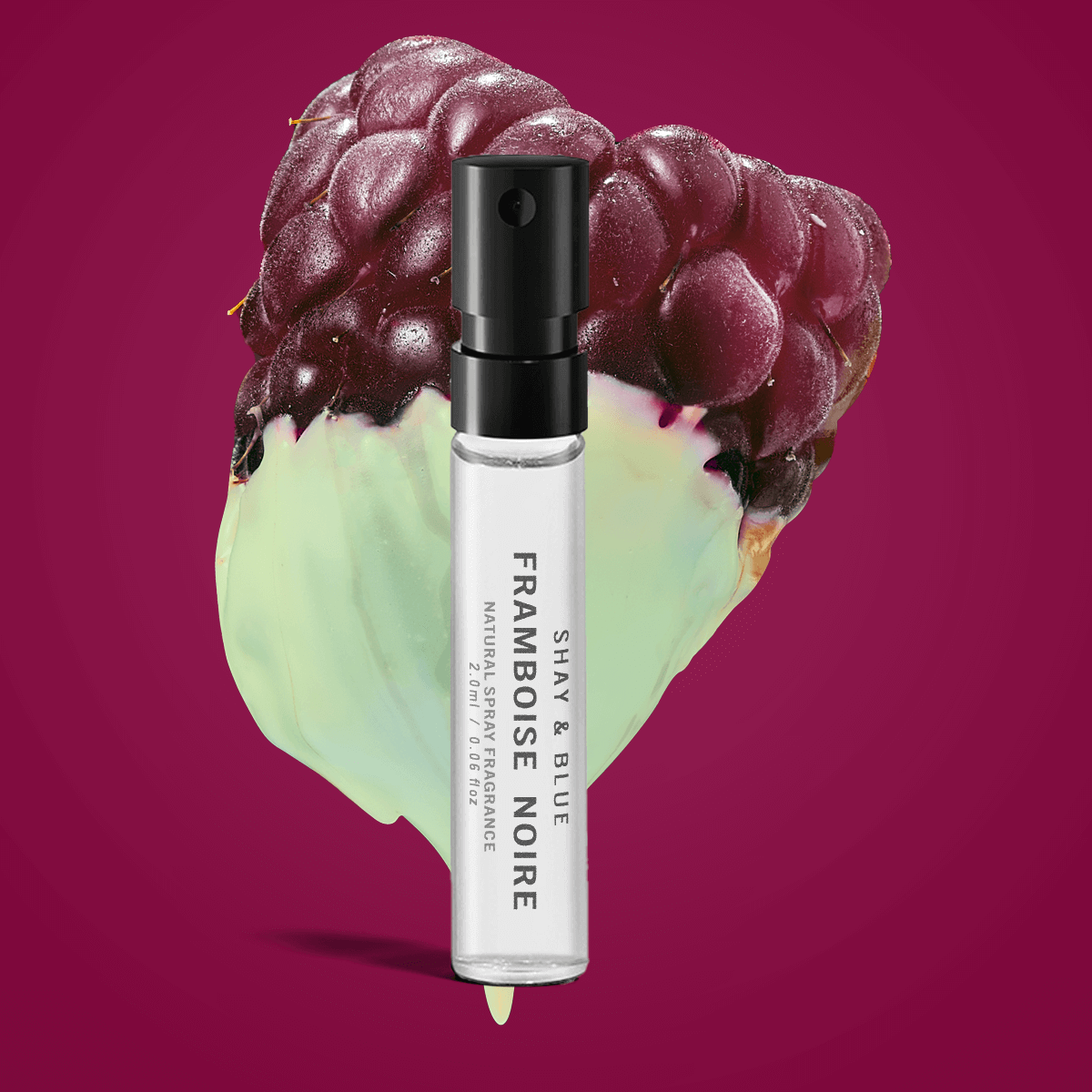 Framboise Noire Fragrance 2ml | Black raspberry and forest berries deepen with the heart of black wood. | Clean All Gender Fragrance | Shay & Blue