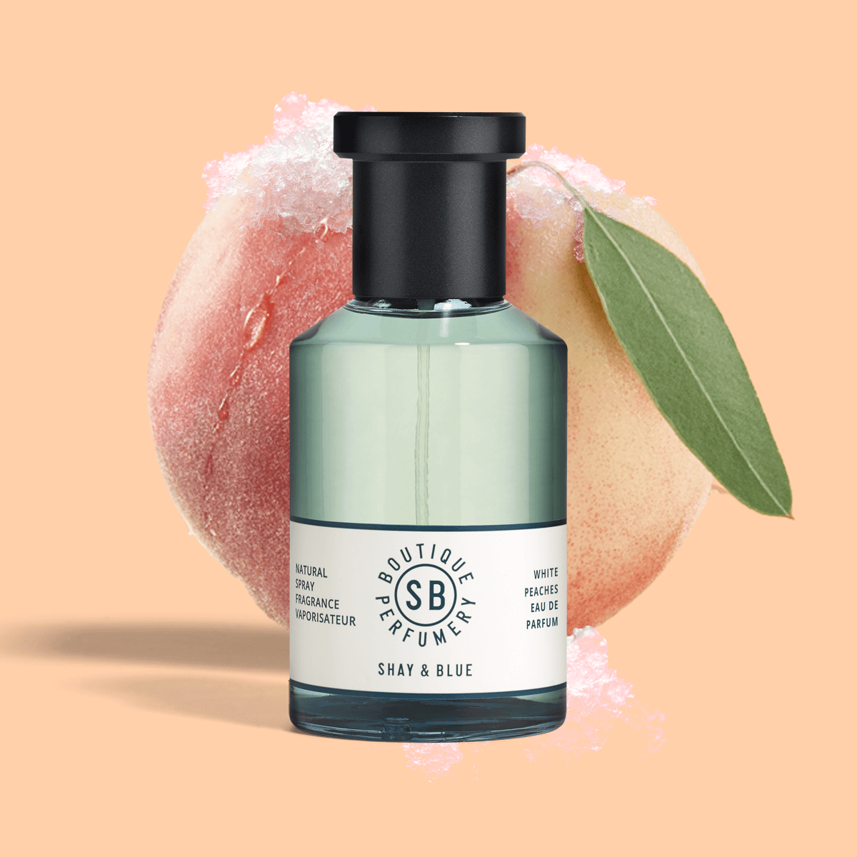 White Peaches Fragrance 100ml | Delicate peach, elderflower granita and silver birch. | Clean All Gender Fragrance | Shay & Blue