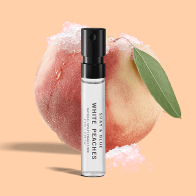 White Peaches Fragrance 2ml | Delicate peach, elderflower granita and silver birch. | Clean All Gender Fragrance | Shay & Blue